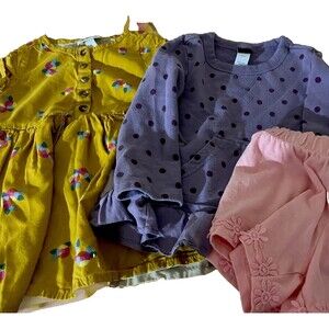 LOT 3 Girl Size 2 2T Disney Pink Shorts Cat Jack Dress Tea Collection Purple Top